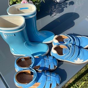 European shoes for kids. Two pair of Bisgaard in size 30 and Aigle shoes in 29.